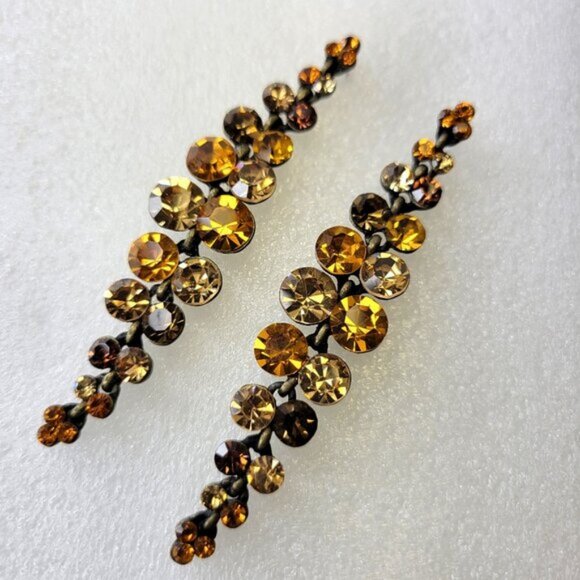 Yellow Crystal Drop Earrings Long Dangling Crystal Earrings - Picture 1 of 5
